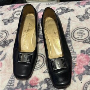 Salvatore Ferragamo Black Leather Flats with Bow